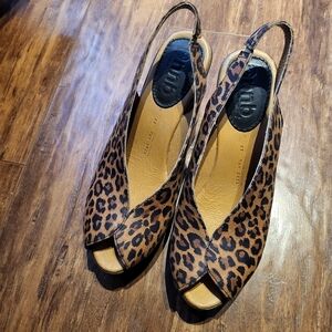 Leopard Print Slingback Peep-Toe Mules - Brown